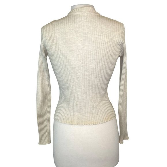 Ribbed Button Front Sweater Size M Light Beige Clothes And Effect Slim Fit Women - Picture 2 of 5